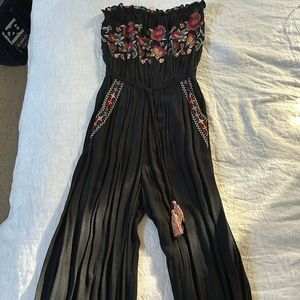 Black floral embroidered jumpsuit